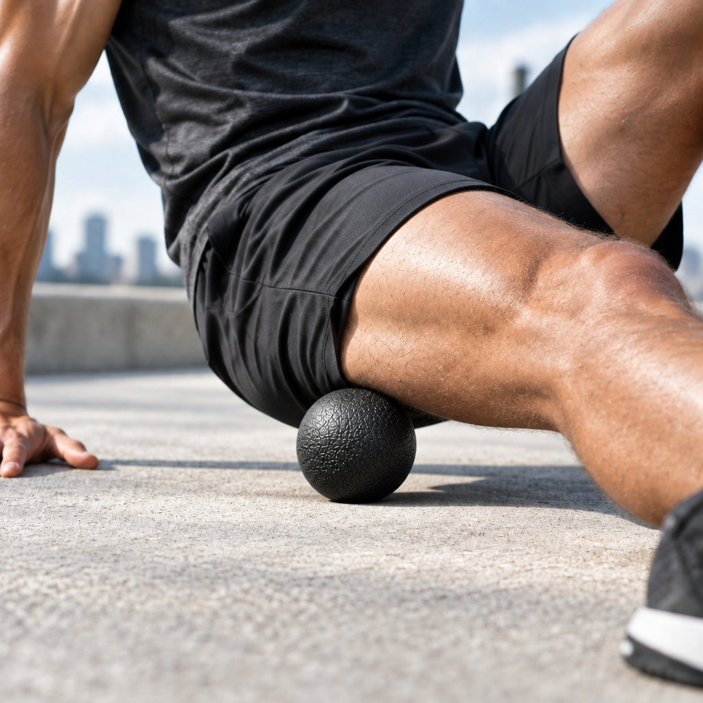 Man using a massage ball on his glute