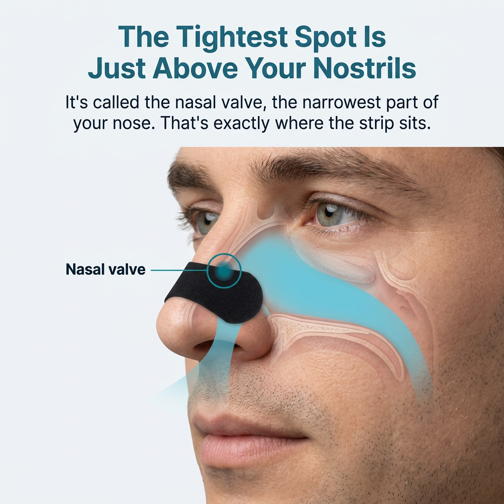 Diagram of the nasal valve, the narrowest point of the nose, where the strip sits