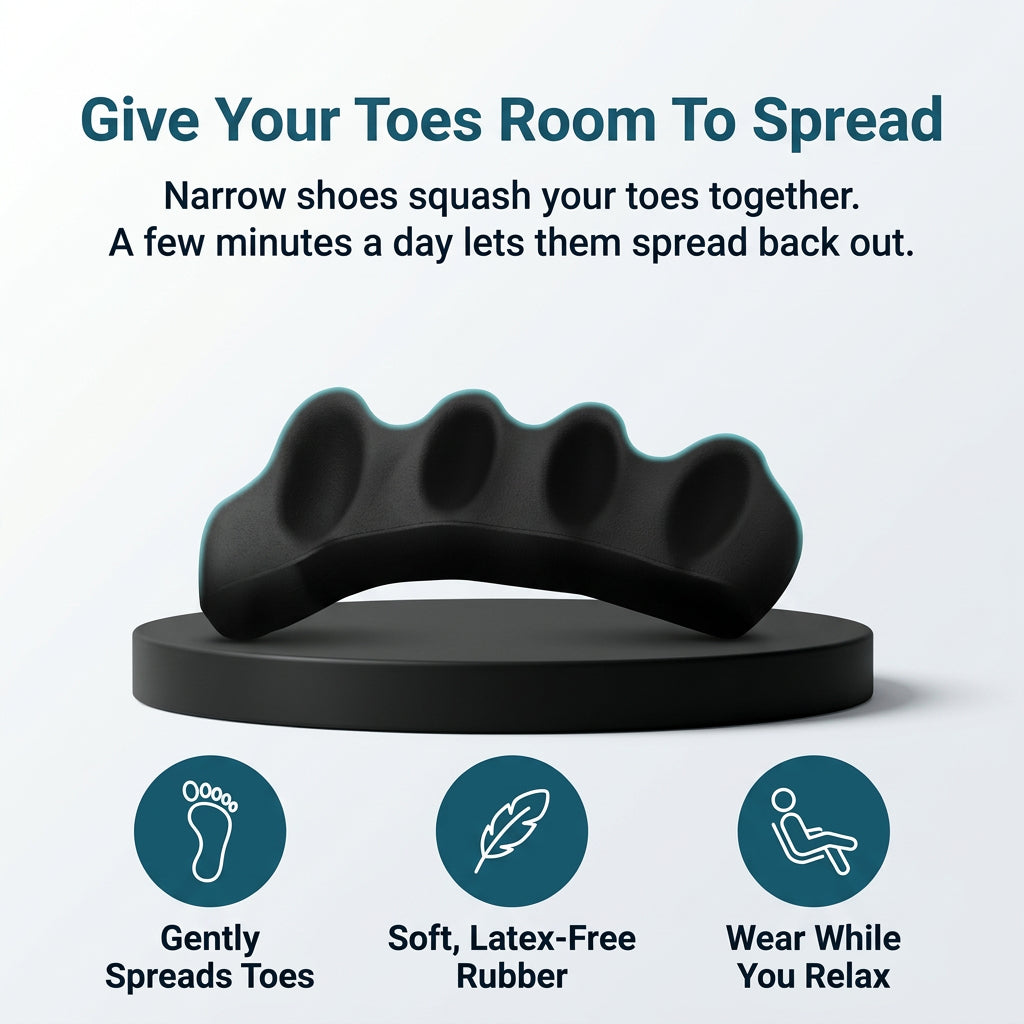Toe separator on a plinth: gently spreads toes, soft latex-free rubber