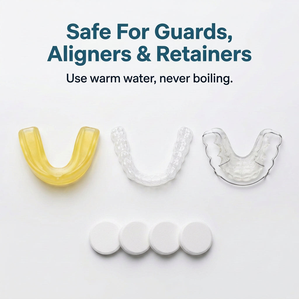 Cleaning tablets are safe for mouthguards, aligners and retainers